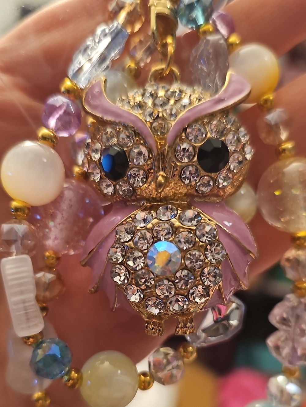 Pink Crystal Owl Pendant Phone Charm